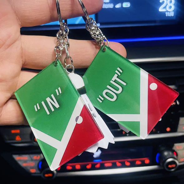 "IN or OUT" Badminton Keychain CKEY0021