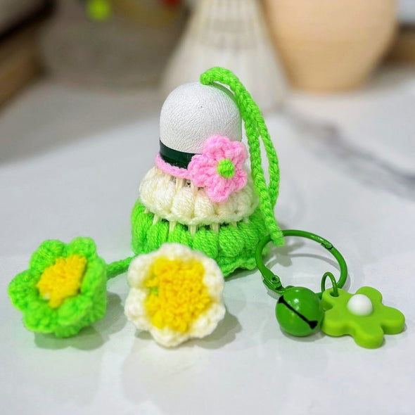 Hand-Crocheted Flower Shuttlecock Keychain CKEY0023