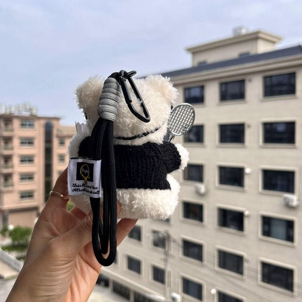 Shy Bear Plush Keychain with Badminton Racket CKEY0026