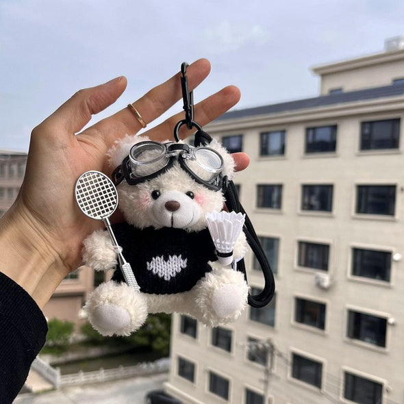 Shy Bear Plush Keychain with Badminton Racket CKEY0026