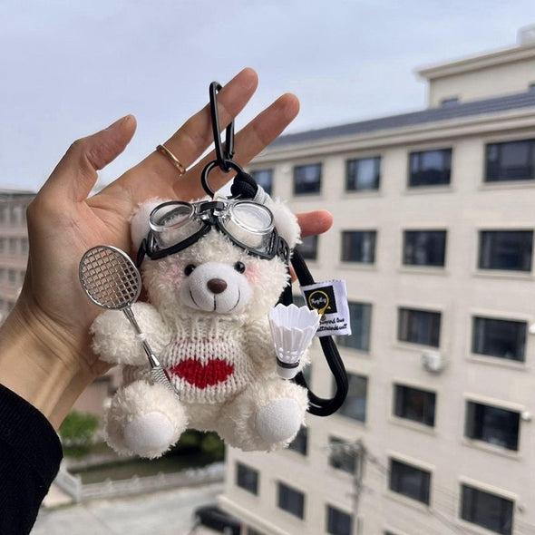 Shy Bear Plush Keychain with Badminton Racket CKEY0026