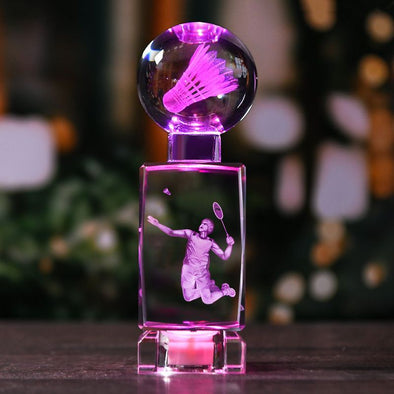 Glowing Badminton Crystal 3D Engraved Ornament COTHER008