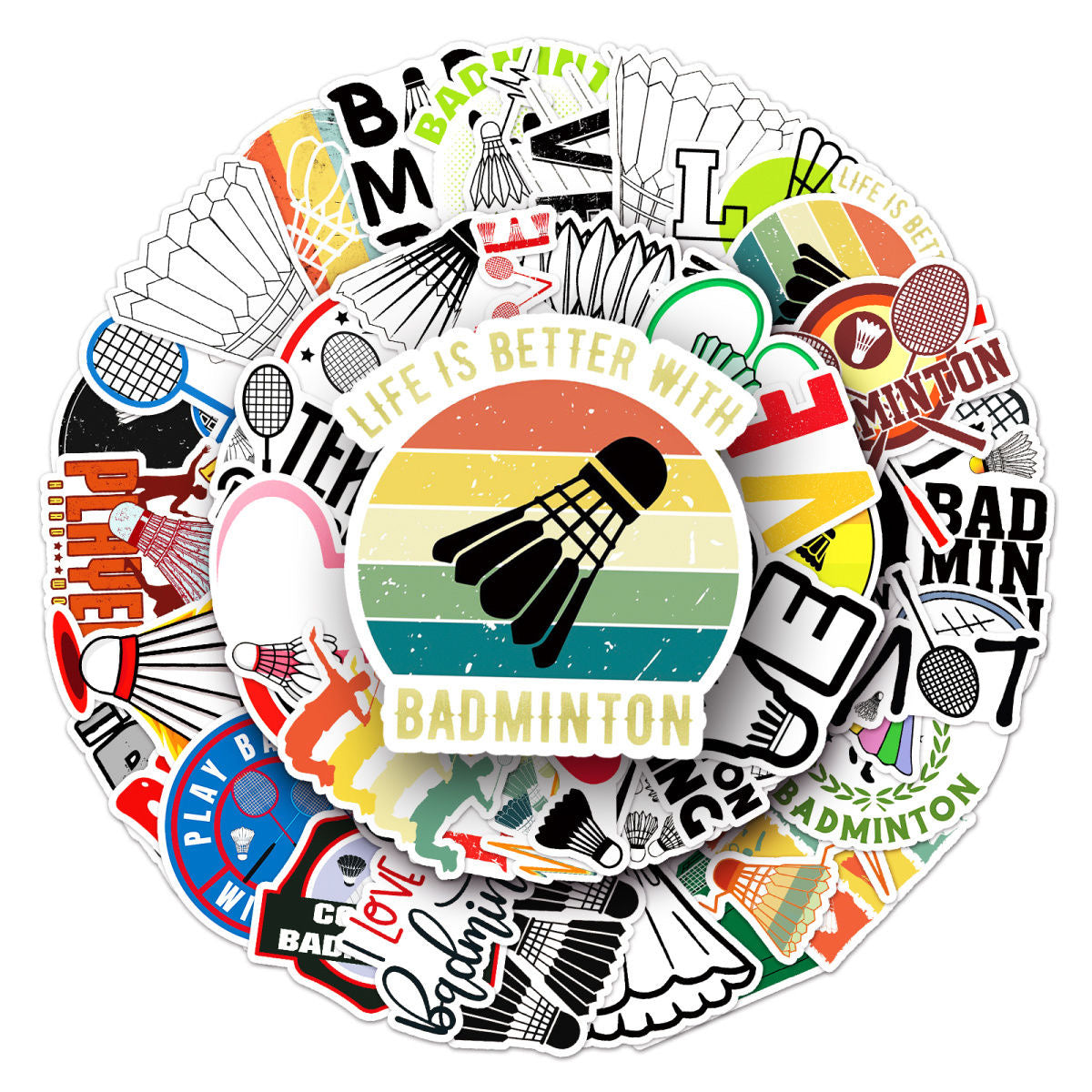 Two Badminton Racquests Sticker Creative badminton PVC waterproof stickers (10 Random stickers) – e78shop