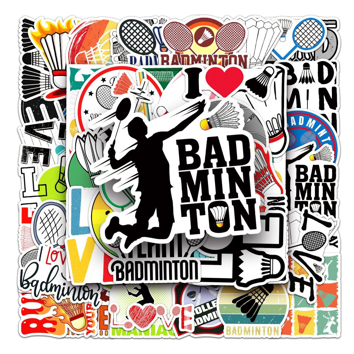 Two Badminton Racquests Sticker Creative badminton PVC waterproof stickers (10 Random stickers) – e78shop
