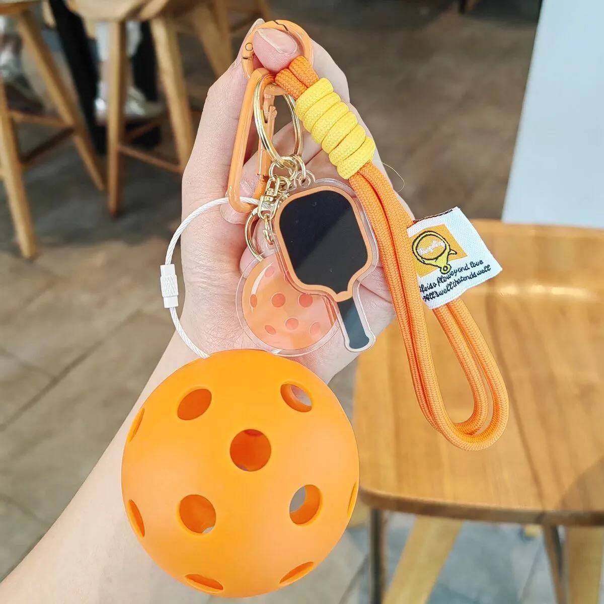 Pickleball Keychain Set - Mini Paddle Charm with Lanyard and Ball