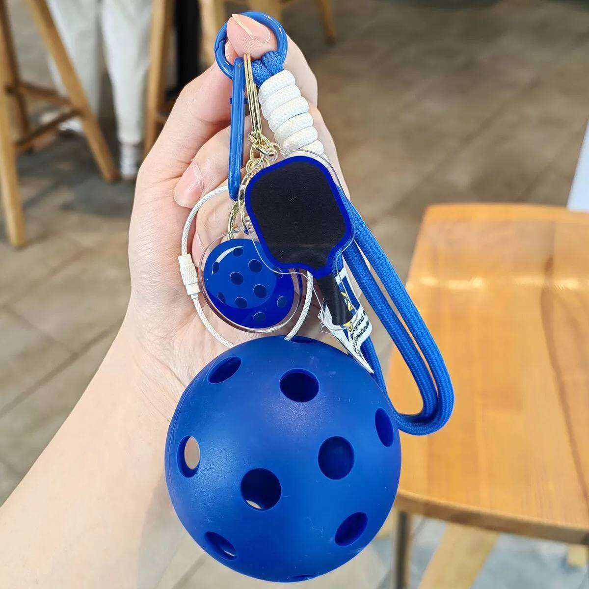 Pickleball Keychain Set - Mini Paddle Charm with Lanyard and Ball