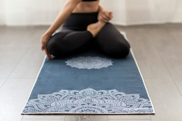 Yoga Mat Towel by Yoga Design Lab in Mandala Black – Turquoise Floating Yoga  / SUP Yoga Shop